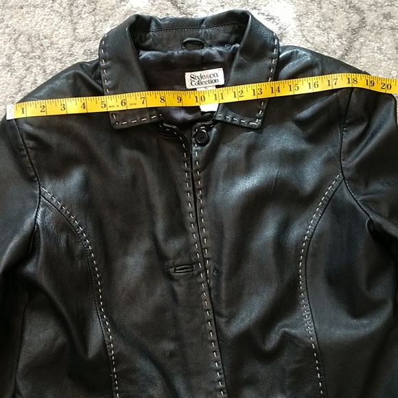 029 Style & Co Black Leather Jacket, - Picture 6 of 8